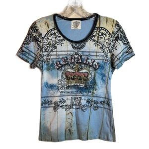 Skinny Minnie Sz Large  90s Y2K Vintage Regallis 1937 ‎ Graphic Fitted Short Tee